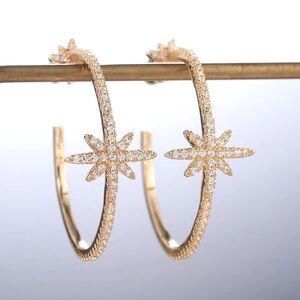 Gorgeous New 18k Yellow Gold Over Sterling Silver White Sapphire Hoops
